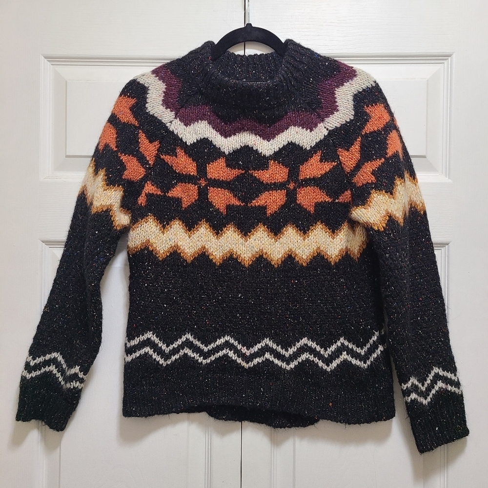 Gemelli Heavy Knit Sweater Black with Geometric‎ Design size Small ITALY
